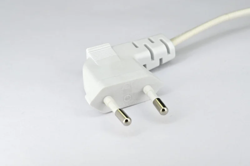 Horizontal 90 degree bend European standard AC power plug white